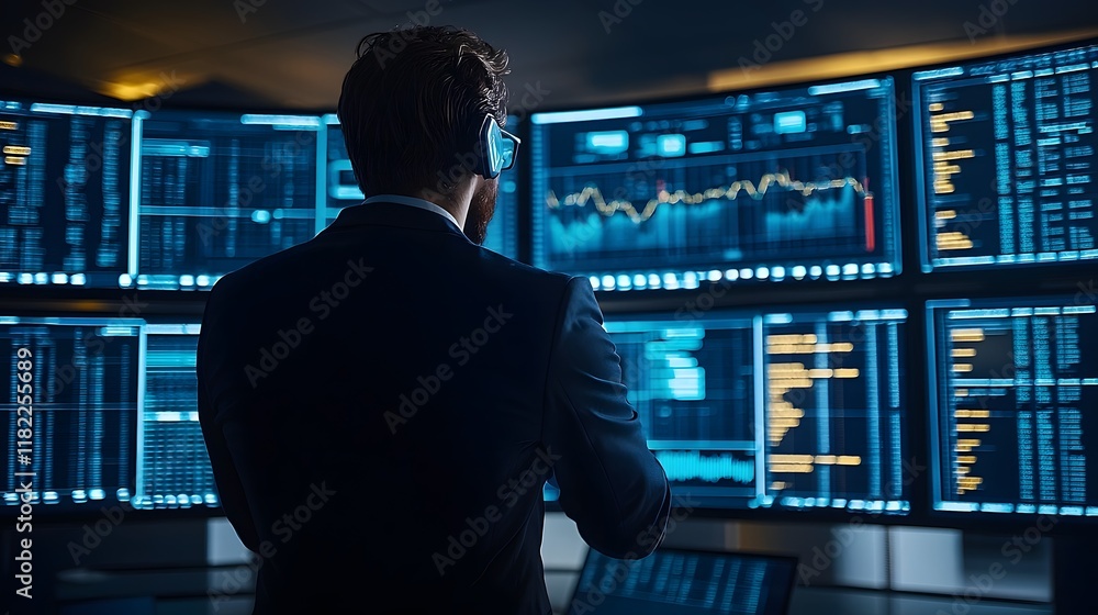 Poster conceptual image depicting data protection and vulnerability with a hacker s silhouette blending int