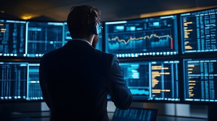 Conceptual image depicting data protection and vulnerability with a hacker s silhouette blending into a background of data analytics and cybersecurity monitoring systems