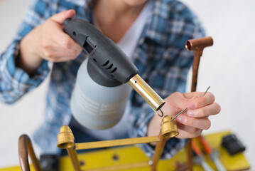 a close-up the welding equipment