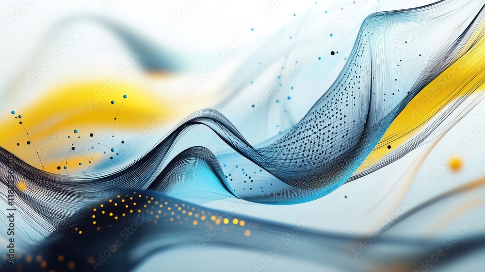 Poster dynamic technology abstract with curves and dots in minimalist design digital art soft pastel themes