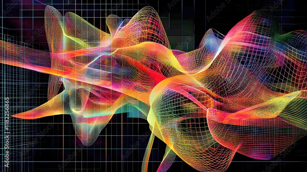 Poster dynamic abstract visualization of colorful waveforms digital space graphic art futuristic environmen