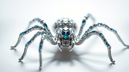 Fototapeta premium Sparkling Silver Spider Figurine with Blue Gems