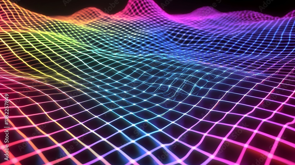 Aufkleber dynamic digital waves visualization abstract art graphic design neon colors modern technology concep