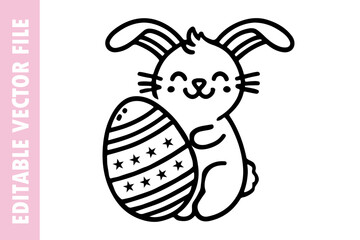 happy Easter bunny with eggs, Easter line vector design