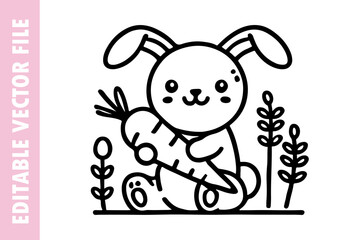Easter bunny Carrots withe for hand, Easter line vector design Illustration