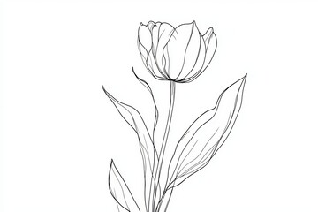 Obraz premium Tulip one line drawing.Abstract flower continuous line. Minimalist contour drawing of tulip. Continuous line drawing of flower tulip.Hand drawn sketch of flower with leaves.