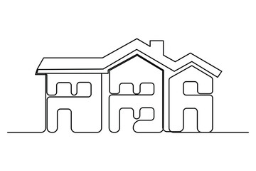 Continuous one line drawing House concept art illustration of white background
