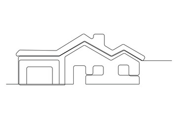 Continuous one line drawing House concept art illustration of white background
