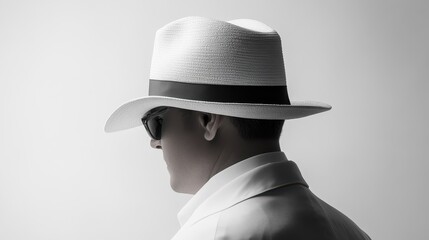 Stylish Profile of Man in White Hat and Sunglasses