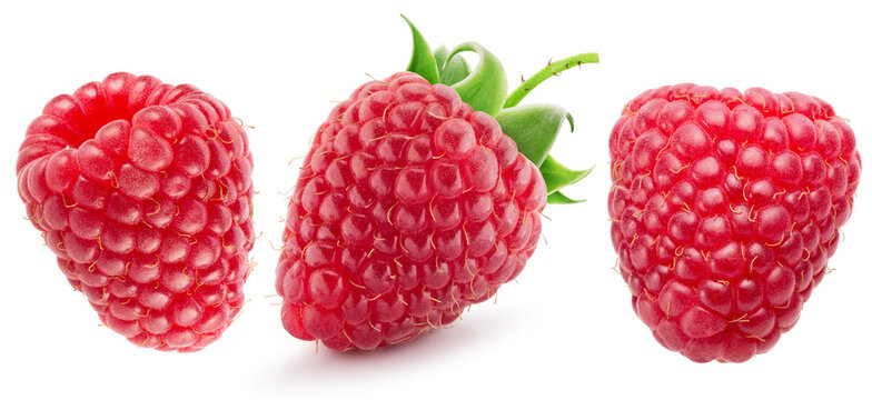 set of araspberries halves isolated on white background - Powered by Adobe