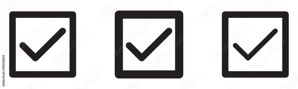 Poster tick icon vector symbol, checkmark isolated on white background, checked icon or correct choice sign