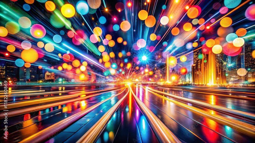 Poster vibrant abstract light patterns: colorful dynamic shapes background
