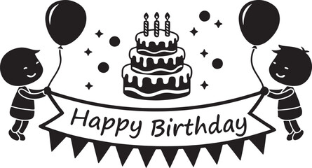 A wishing card design of Happy Birthday silhouette and vector art with some elements.