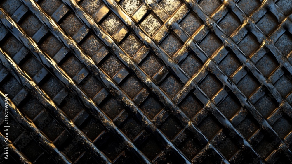 Poster elegant metallic grid patterns in reflective shine abstract design contemporary art studio environme
