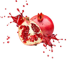 pomegranate with juice splash isolated on a white background