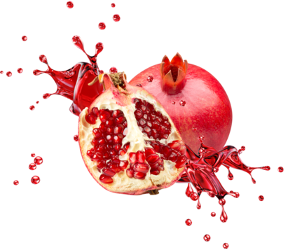 pomegranate with juice splash isolated on a white background