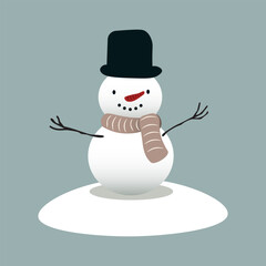 Snowman with Scarf and Hat - Winter Holiday Vector Illustration