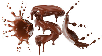 set of chocolate splashes isolated on white background. 3d render
