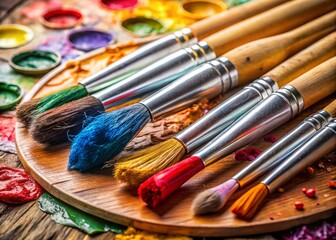 Obraz premium Vibrant Artist's Palette: Paint Brushes and Acrylic Paints Ready for Creation