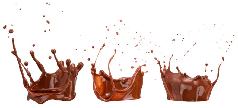 set of chocolate splashes isolated on white background. 3d render