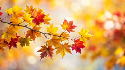 Vibrant Autumn Maple Branch, Isolated on White, Tilt-Shift Photography - Fall Foliage Background