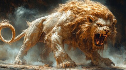 Obraz premium Manticore mythical creature with fierce expression. Generative AI