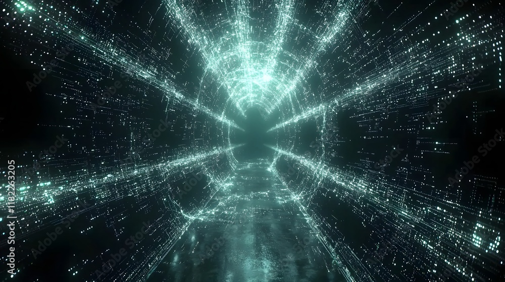Poster stunning abstract visualization showcasing massive digital data points connected by dynamic glowing 