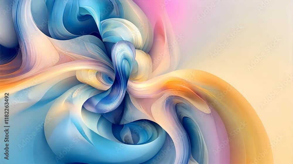 Poster abstract colorful swirls and fluid shapes in pastel tones create dreamy atmosphere of calm and creat