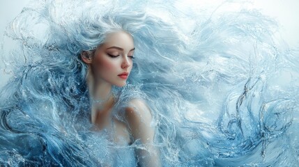 Ethereal Ocean Spirit with Flowing Water Hair. Generative AI