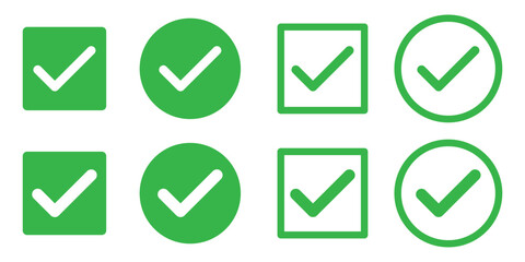 check box icon with correct, accept checkmark icons green tick box, check list circle frame - checkbox symbol sign. check mark box square frame, Tick mark icon set . green tick icon set. 