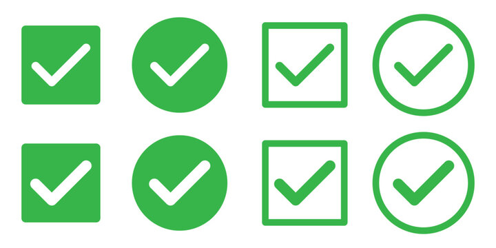 check box icon with correct, accept checkmark icons green tick box, check list circle frame - checkbox symbol sign. check mark box square frame, Tick mark icon set . green tick icon set. 