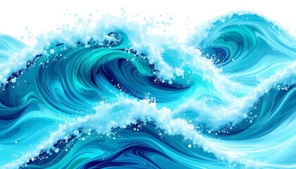 Ocean Waves: Abstract Blue Swirls and Foam, Serene Marine Art