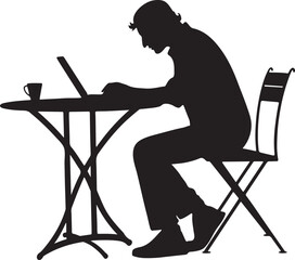 A man freelance working silhouette with a laptop in a table and vector design.