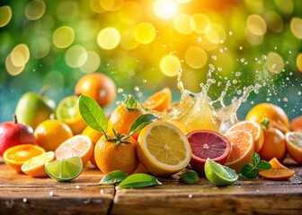 Naklejka premium Vibrant Citrus Burst: Tilt-Shift Miniature Fruit Banner