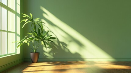 Serene Green Room with Sunlight and Plant