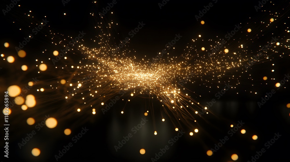 Poster dynamic light particles flowing in a dark space abstract art digital visuals high contrast artistic 