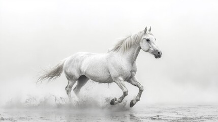 Fototapeta premium Majestic White Horse in Motion. Generative AI