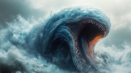 Sea Monster Emerging from Turbulent Waves. Generative AI