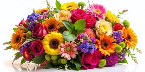 Obraz premium Vibrant Colorful Flower Bouquet Isolated on White Background - Stock Photo