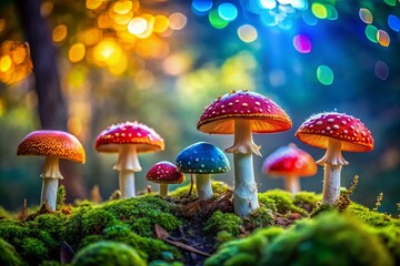 Fototapeta premium Vibrant Colorful Mushroom Row Aerial View Stock Photo