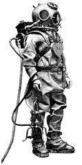 Vintage Deep Sea Diver Drawing