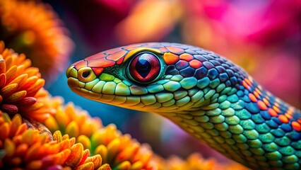 Obraz premium Vibrant Coral Reef Snake: Minimalist Close-up Photography
