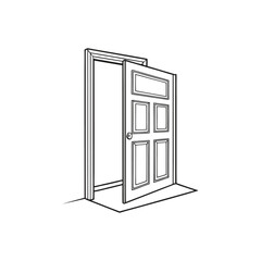 An open door icon in line art style isolated