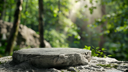 Obraz premium Stone podium in serene forest landscape 