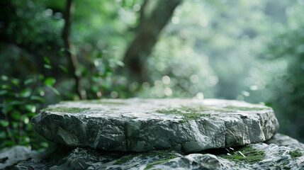 Obraz premium Stone podium in serene forest landscape 