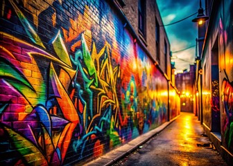 Fototapeta premium Vibrant Gradient Graffiti Fonts: Energetic Street Art Spray Paint Detail Stock Photo