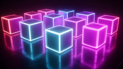 Illuminated neon cube installation modern gallery digital art display nighttime creative perspective
