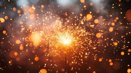 Naklejka premium Golden Sparkler with Bokeh on New Year's Eve. Generative AI