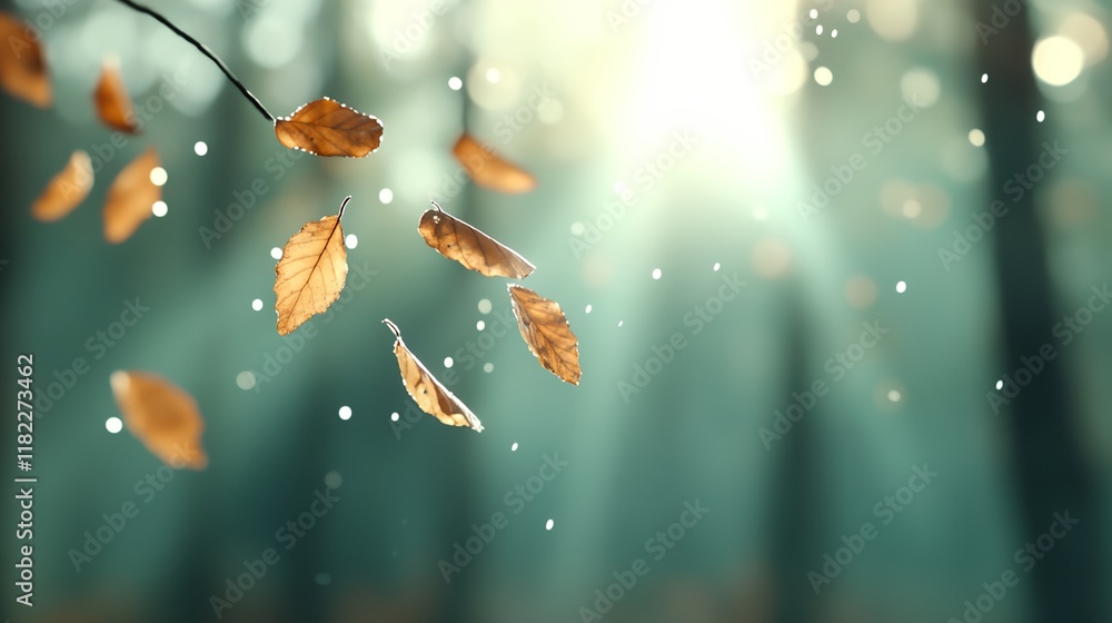 Poster leaf is falling from a tree and the sunlight is shining on it