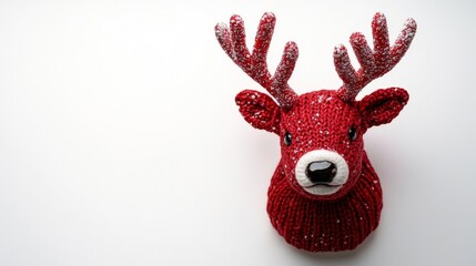 Knitted Red Reindeer Head Decoration. Generative AI